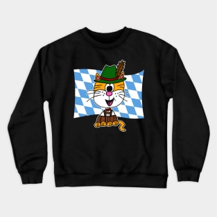 Bavarian Flag Cat Tyrolean Hat Lederhosen Germany Funny Crewneck Sweatshirt